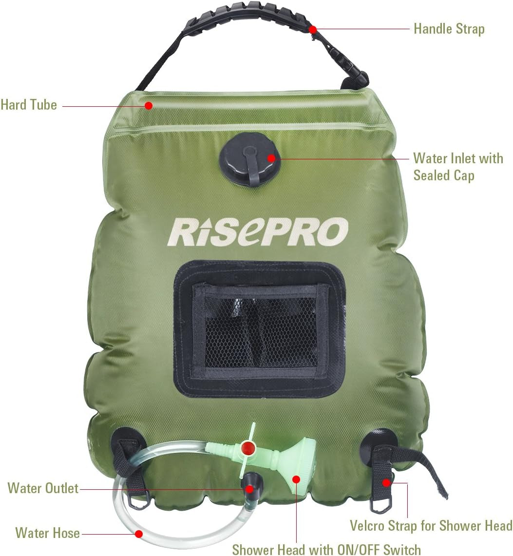 Solar Shower Bag,  5 Gallons/20L Solar Heating Premium Camping Shower Bag Hot Water with Temperature 45°C Removable Hose On/Off Switchable Shower Head Hiking Climbing Summer Shower K8