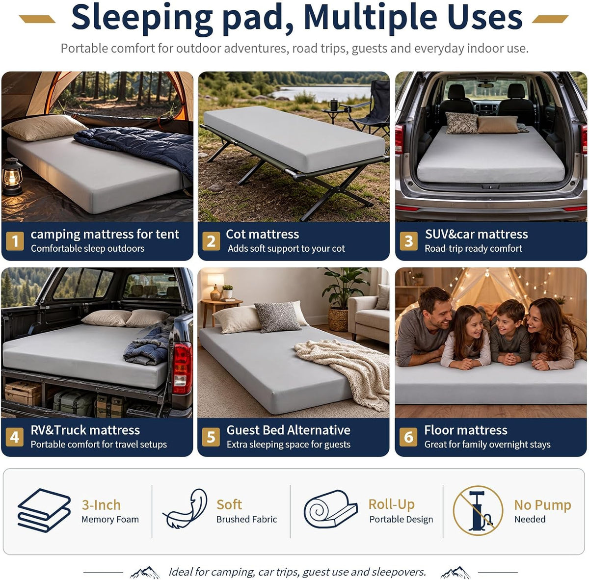 Memory Foam Camping Mattress Pad,Sleeping Pad for Camping