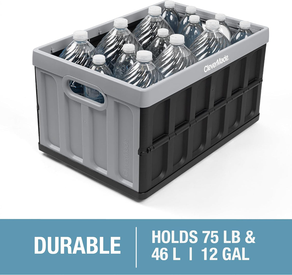 Collapsible Storage Bins with Lids, 46L 3 Pack, 75 Lb, Stone