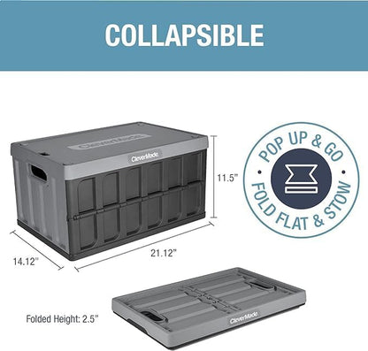 Collapsible Storage Bins with Lids, 46L 3 Pack, 75 Lb, Stone