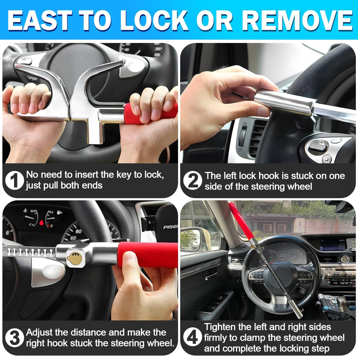 Steering Wheel Lock Universal Security Car Locks with Safety Hammer