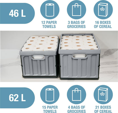 Collapsible Storage Bins with Lids, 46L 3 Pack, 75 Lb, Obsidian