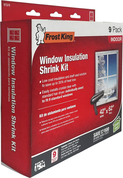 V73/9H Indoor Shrink Window Kit 42 62-Inch, Clear, 9-Pack