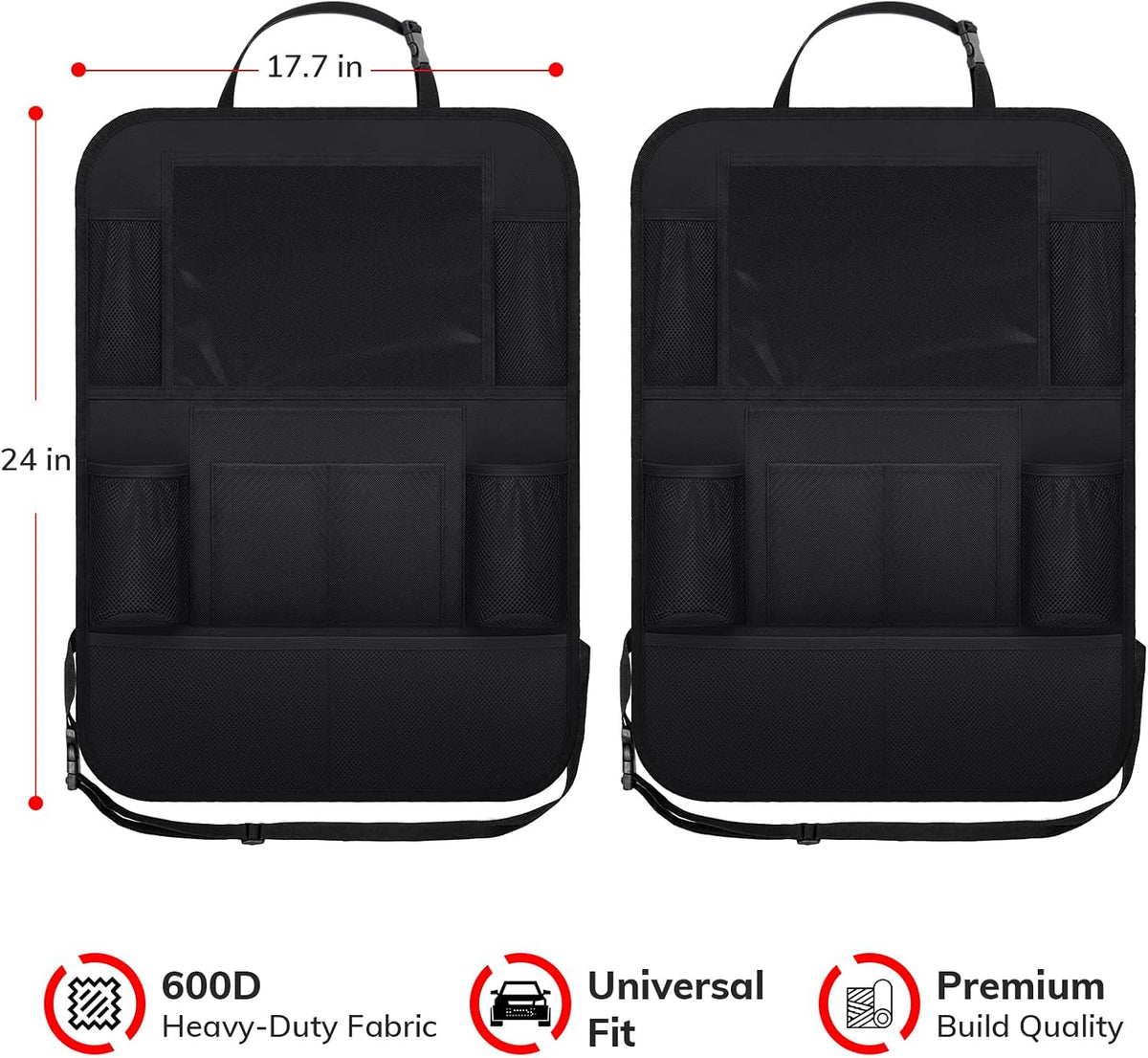 Backseat Car Organizer W/ 10 Storage Pockets 11" Tablet Holder, 2 PCS Black