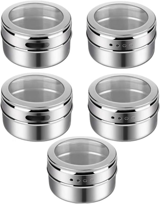 5-Pack Magnetic Spice Tins for Van Life - Stainless Steel Wall Mount Spice Jars for RV & Camper Kitchens