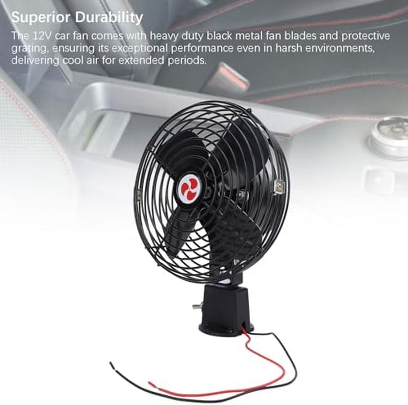 12V Heavy-Duty Metal Car Fan with Noise Reduction Technology for Vehicles, Boats, and Buses (8 Inch)
