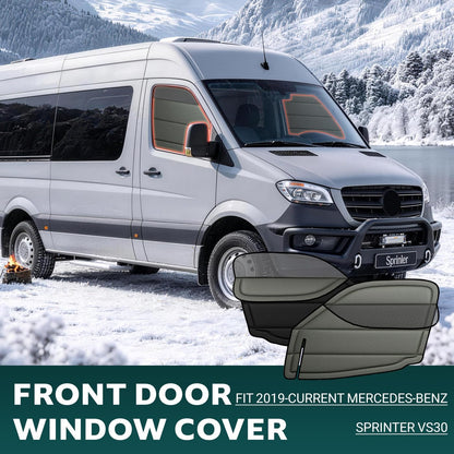 Extra-Thick Front Door Window Covers(Pair) for Mercedes-Benz Sprinter 2019-2026 VS30, Magnetic Insulated Blackout Sunshade, XPE Foam & Thinsulate Cotton, Allseasonguard Pro