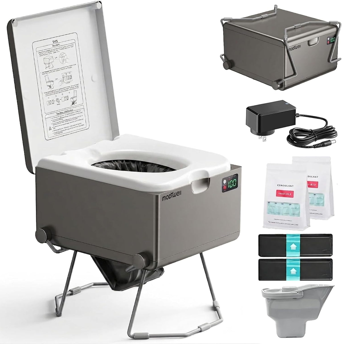 LE-310 Compact Dry Flush Toilet for Van Life and Off-Grid, Gray