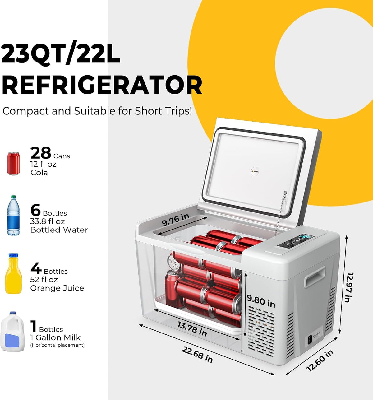 12V Refrigerator 23 Quart, -8℉~50℉ Portable Freezer for Car, Grey