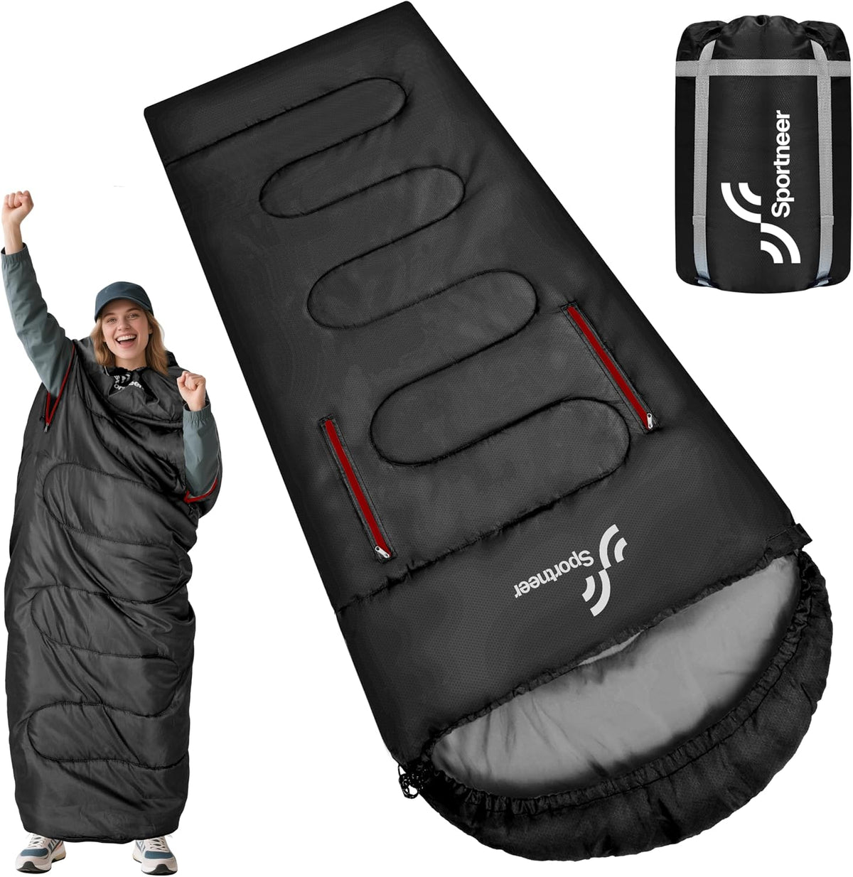 Wearable Sleeping Bag for Adults & Kids – Walkable with Arm Zippers, Warm Weather & Cold Waterproof, Compact for Camping, Stadiums, Travel, Backpacking & Car Use