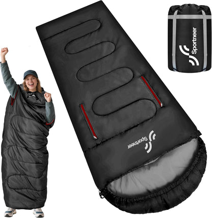 Wearable Sleeping Bag for Adults & Kids – Walkable with Arm Zippers, Warm Weather & Cold Waterproof, Compact for Camping, Stadiums, Travel, Backpacking & Car Use