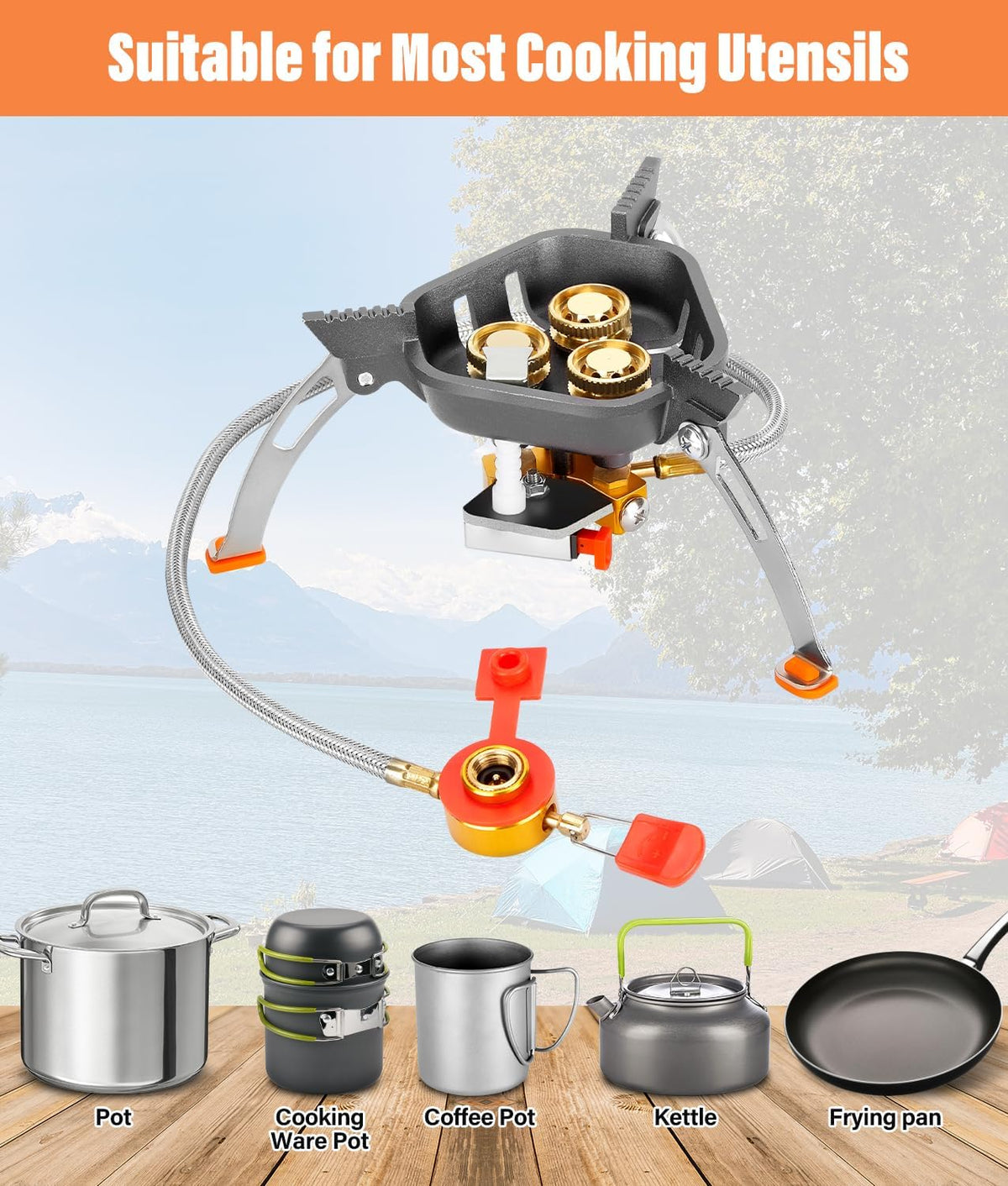 7200W Windproof Camp Stove, Camping Gas Stove with Piezo Ignition