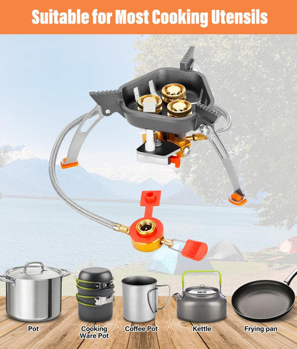 7200W Windproof Camp Stove, Camping Gas Stove with Piezo Ignition