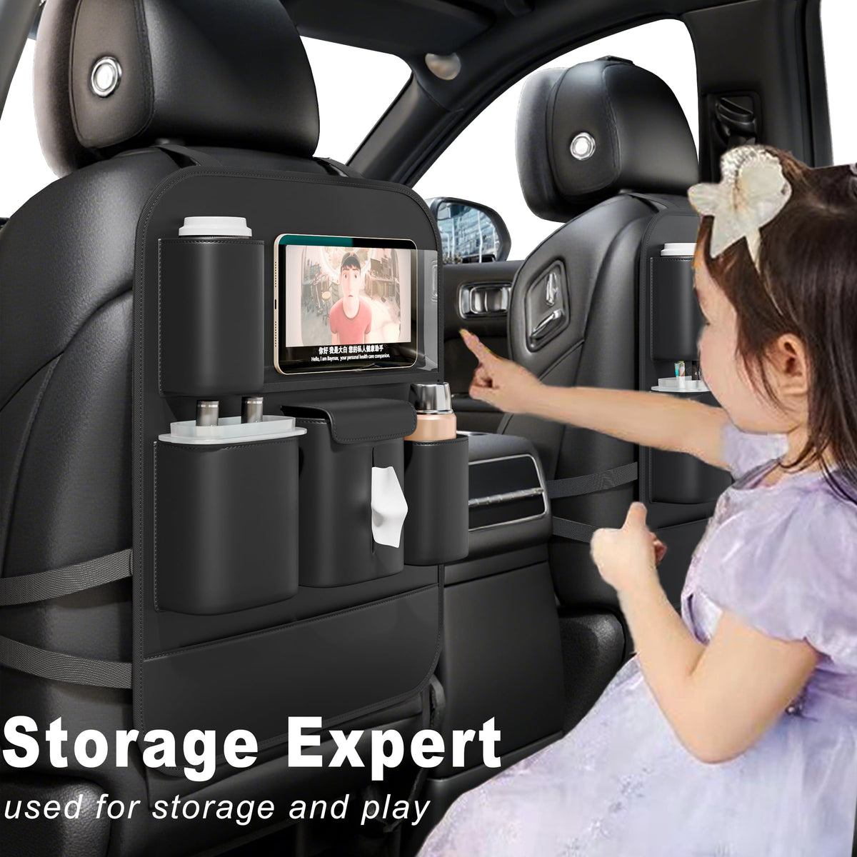 Backseat Car Organizer with Touch Screen,Protectors Kick Mats Travel Accessories for Kids,Multifunctional Seat Back Organizer Car Travel Organizer Accessories