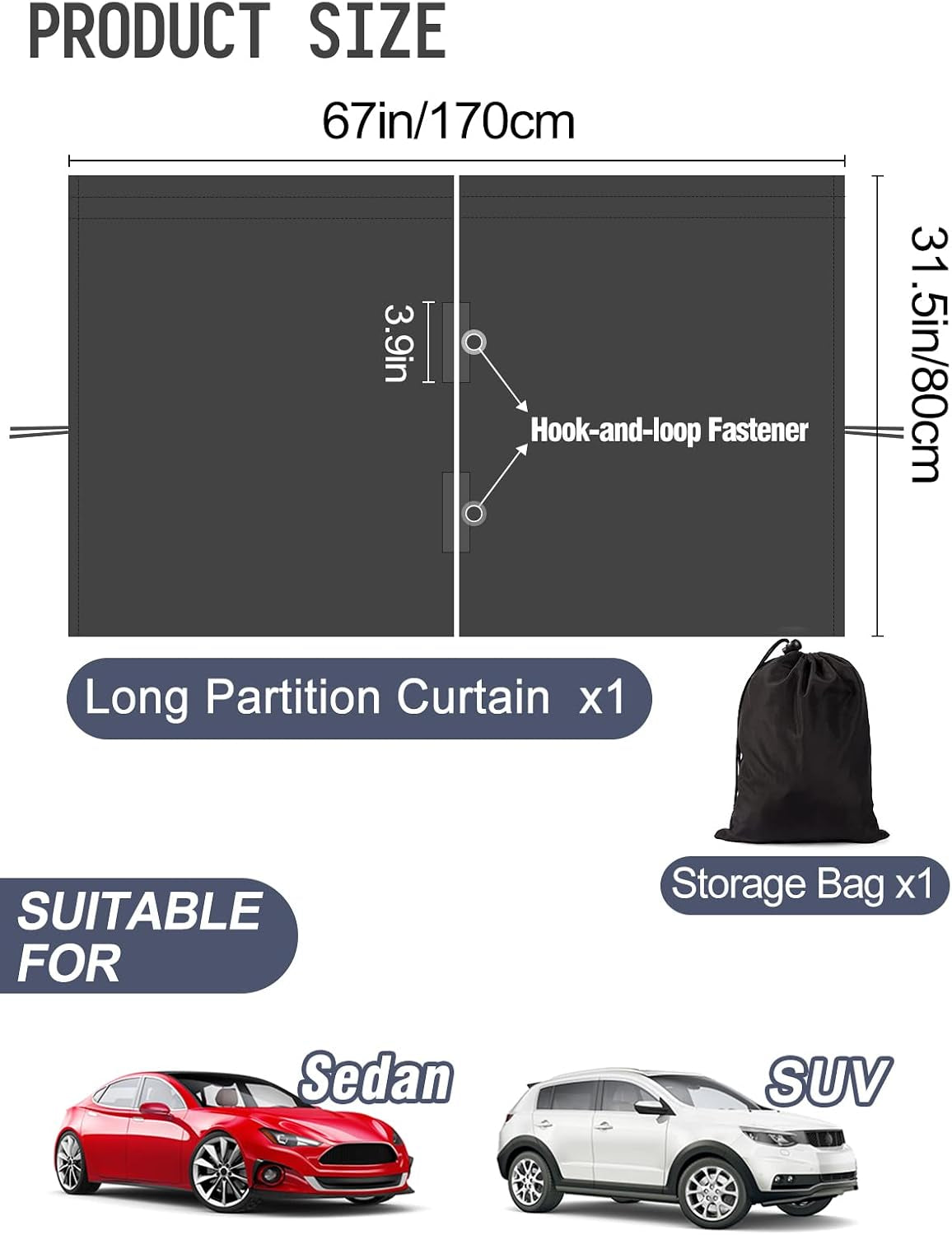 Car Divider Curtain, Wide Blackout for Sedans, Suvs & Vans