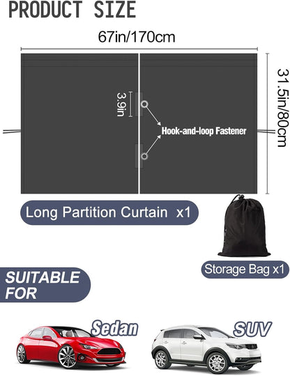 Car Divider Curtain, Wide Blackout for Sedans, Suvs & Vans