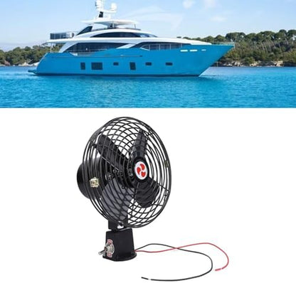 12V Heavy-Duty Metal Car Fan with Noise Reduction Technology for Vehicles, Boats, and Buses (8 Inch)