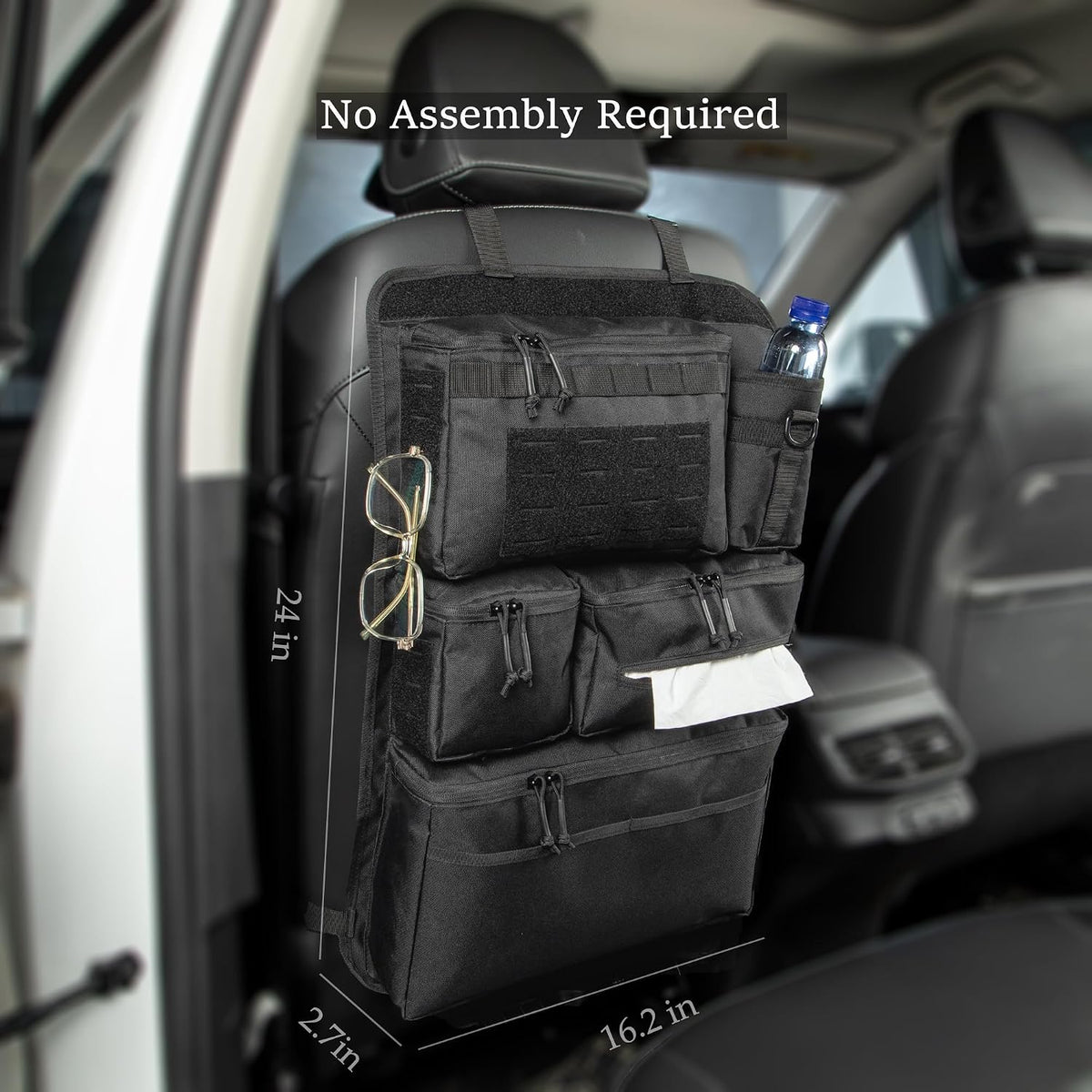 One-Piece Universal Car Seat Back Organizer with Tissue & Water Bottle Bag