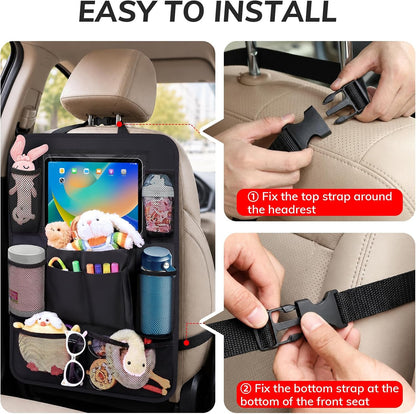 Backseat Car Organizer W/ 10 Storage Pockets 11" Tablet Holder, 2 PCS Black