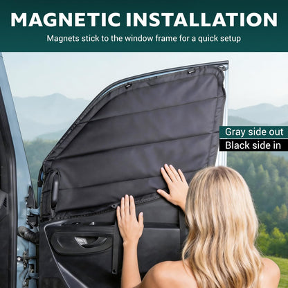 Extra-Thick Front Door Window Covers(Pair) for Mercedes-Benz Sprinter 2019-2026 VS30, Magnetic Insulated Blackout Sunshade, XPE Foam & Thinsulate Cotton, Allseasonguard Pro