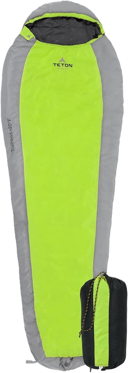 Teton 20F and 5F Degree Sleeping Bag; Lightweight, Warm Weather Mummy Sleeping Bags for Adults and Kids, Camping, Backpacking, Hiking