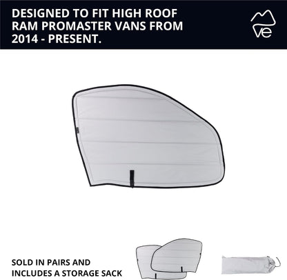 Insulated Blackout Front Door Window Covers Designed for RAM Promaster Van Years 2014 to Current Model (Pair) - Cool Gray