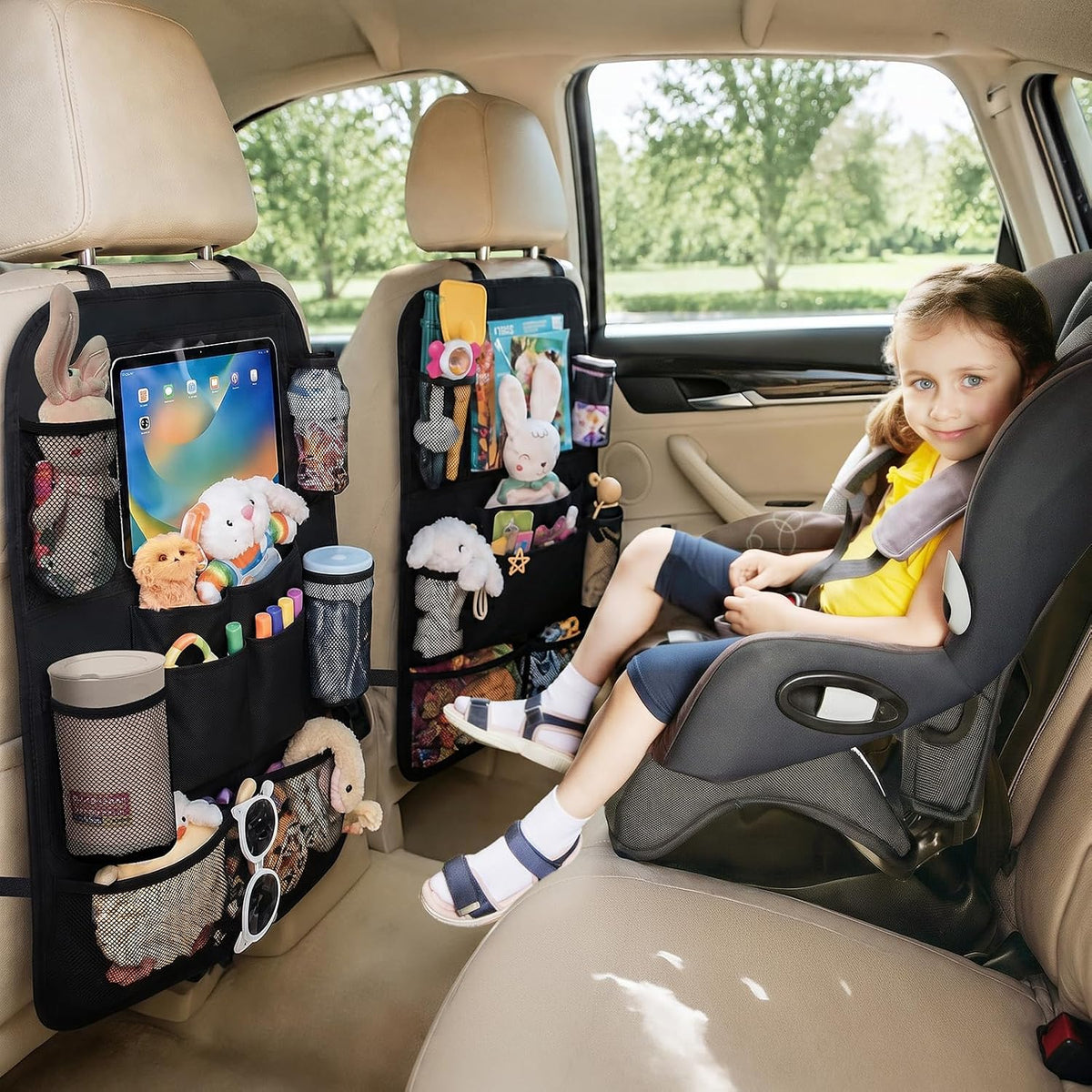 Backseat Car Organizer W/ 10 Storage Pockets 11" Tablet Holder, 2 PCS Black