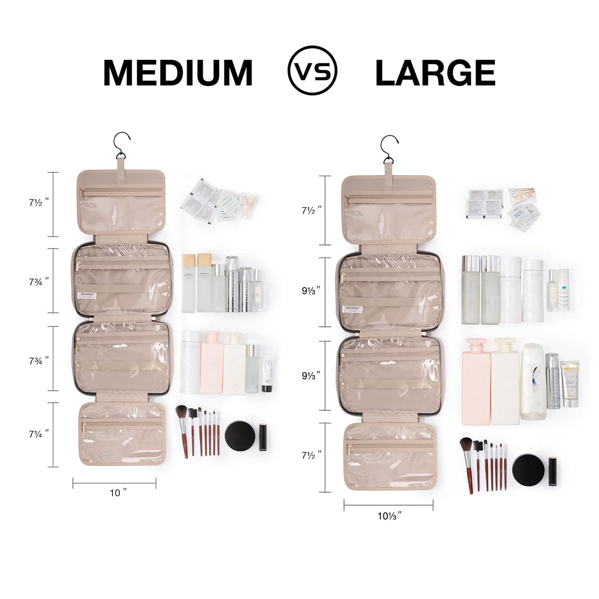 Toiletry Bag Travel Bag with Hanging Hook, Water-Resistant Makeup Cosmetic Bag Travel Organizer for Accessories, Shampoo, Full-Size Container, Toiletries (Black, Medium)