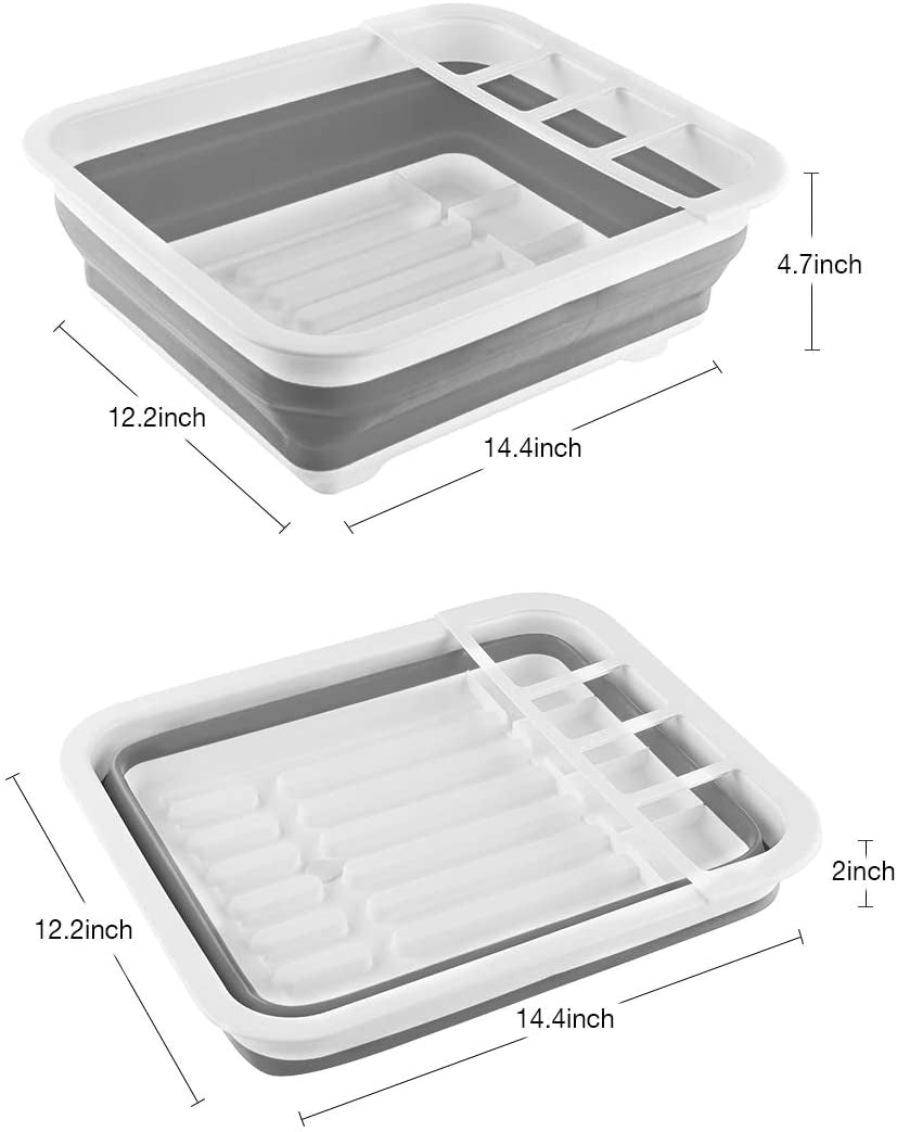 Collapsible Dish Drying Rack Portable Dinnerware Drainer Organizer for Kitchen RV Campers Travel Trailer Space Saving Kitchen Storage Tray