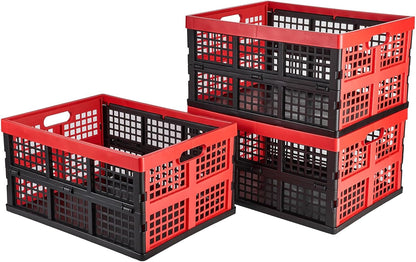 3-Pack Plastic Collapsible Storage Crates-30L,Foldable Plastic Crates for Storage (Black+Red)