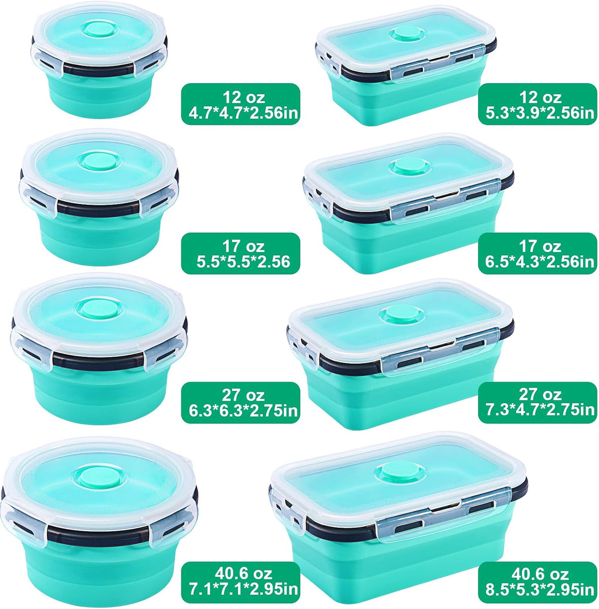 8 Pack Collapsible Food Storage Containers with Lids, Collapsible Storage Containers Sets Silicone Collapsible Bowls for Camping, RV Accessories, Travel Trailer Must