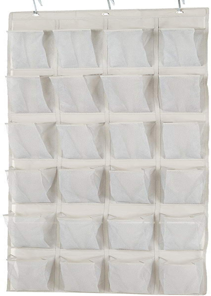 24 Medium Mesh Pocket Over-The-Door Hanging Shoe Organizer, Space Saving Shoe Storage, Light Grey