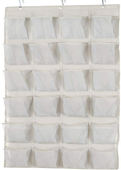 24 Medium Mesh Pocket Over-The-Door Hanging Shoe Organizer, Space Saving Shoe Storage, Light Grey