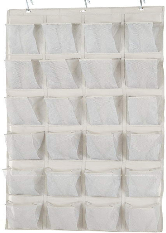 24 Medium Mesh Pocket Over-The-Door Hanging Shoe Organizer, Space Saving Shoe Storage, Light Grey