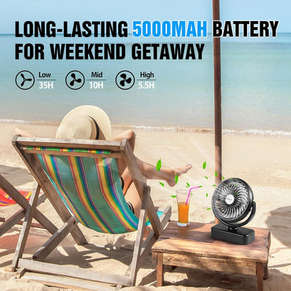 Portable Camping Fan with LED Lantern- 40H Work Time Rechargeable