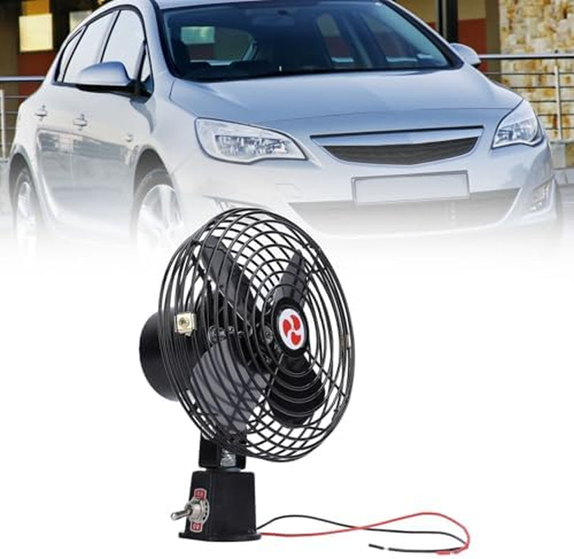 12V Heavy-Duty Metal Car Fan with Noise Reduction Technology for Vehicles, Boats, and Buses (8 Inch)