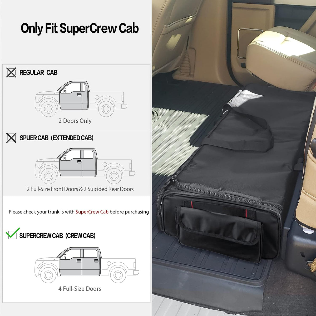 Underseat Storage Bag Fit for Supercrew Cab, Large, Bag Only