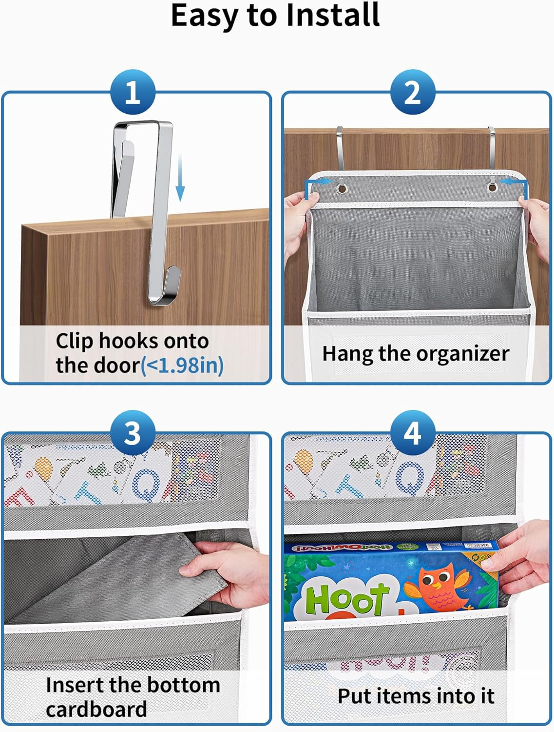 over the Door Organizer for Bedroom, Pantry, Bathroom, 5 Shelf Grey