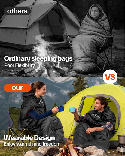 Wearable Sleeping Bag for Adults & Kids – Walkable with Arm Zippers, Warm Weather & Cold Waterproof, Compact for Camping, Stadiums, Travel, Backpacking & Car Use