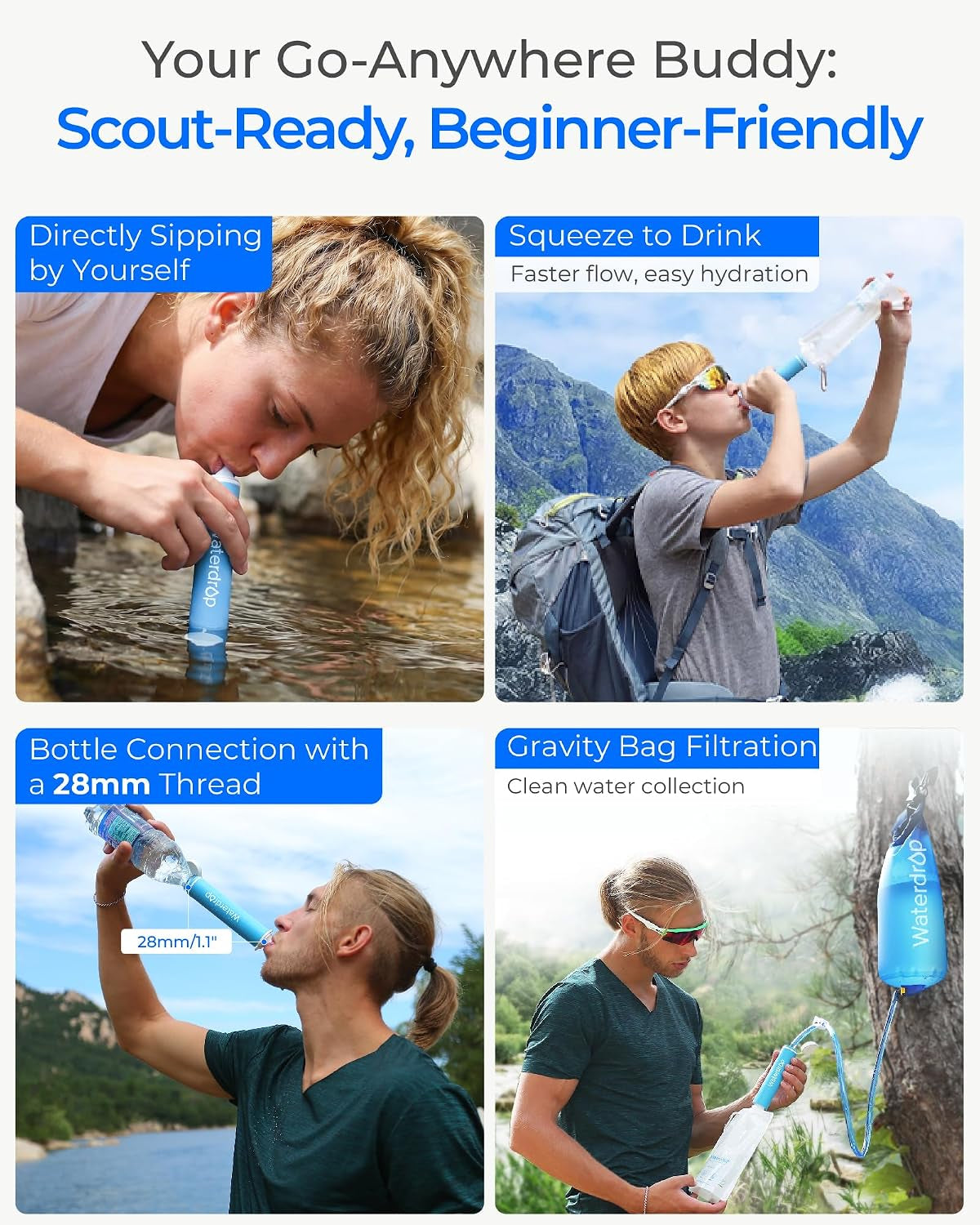 Gravity Water Filter Straw, Camping Water Filter, 0.1 Micron
