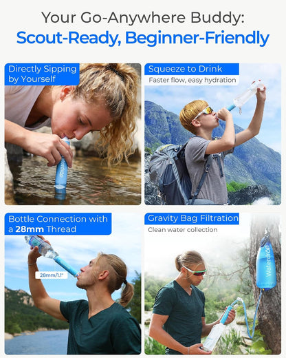Gravity Water Filter Straw, Camping Water Filter, 0.1 Micron
