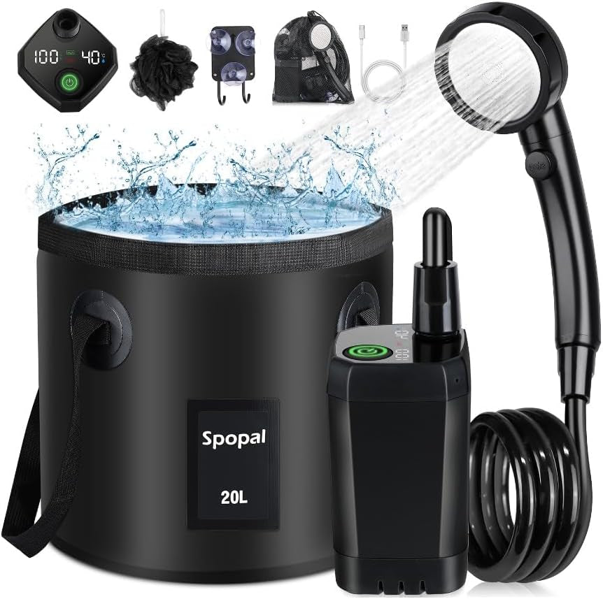 Rechargeable Camping Shower with Collapsible Bucket Handle 20L