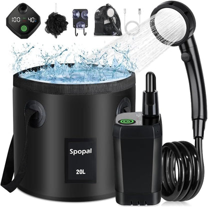 Rechargeable Camping Shower with Collapsible Bucket Handle 20L