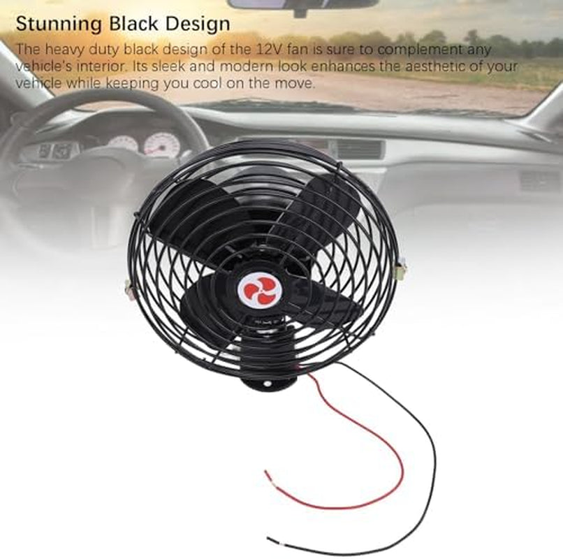 12V Heavy-Duty Metal Car Fan with Noise Reduction Technology for Vehicles, Boats, and Buses (8 Inch)