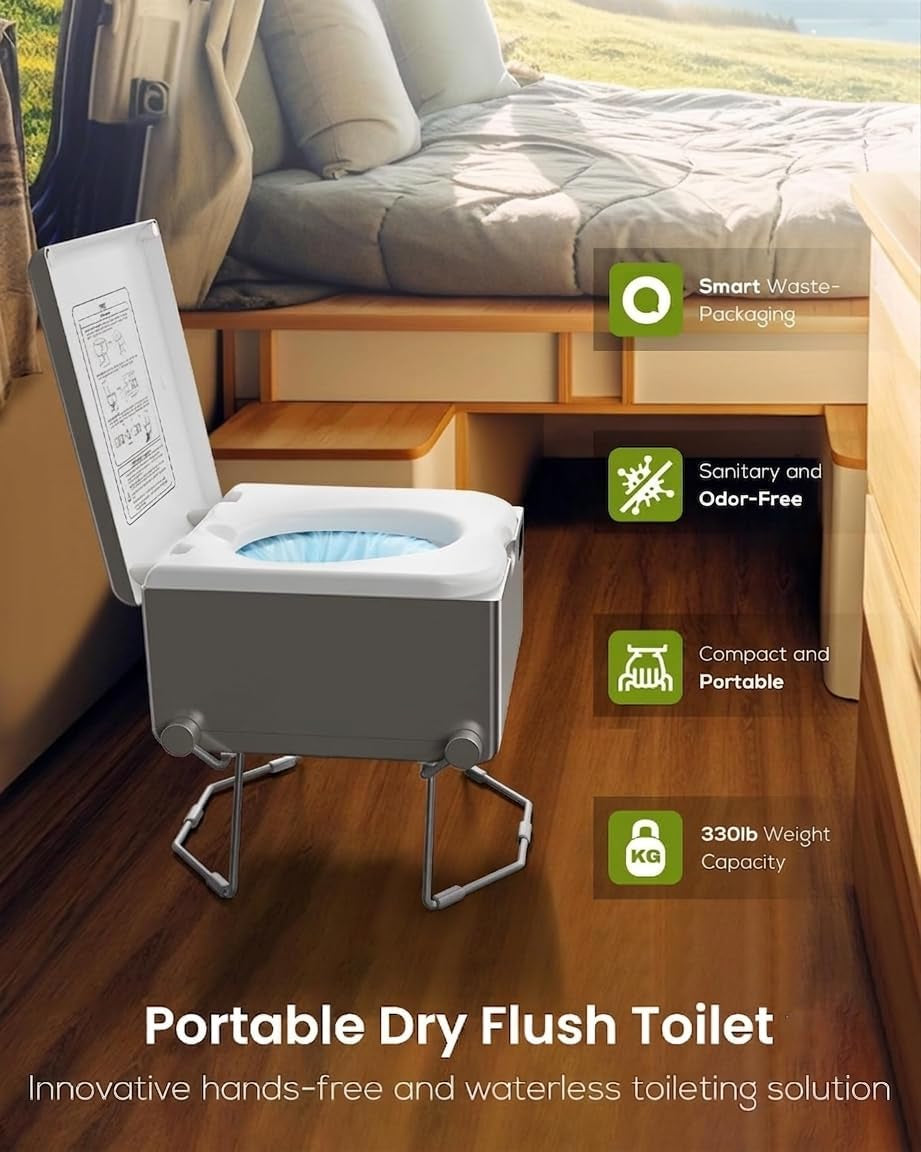 LE-310 Compact Dry Flush Toilet for Van Life and Off-Grid, Gray