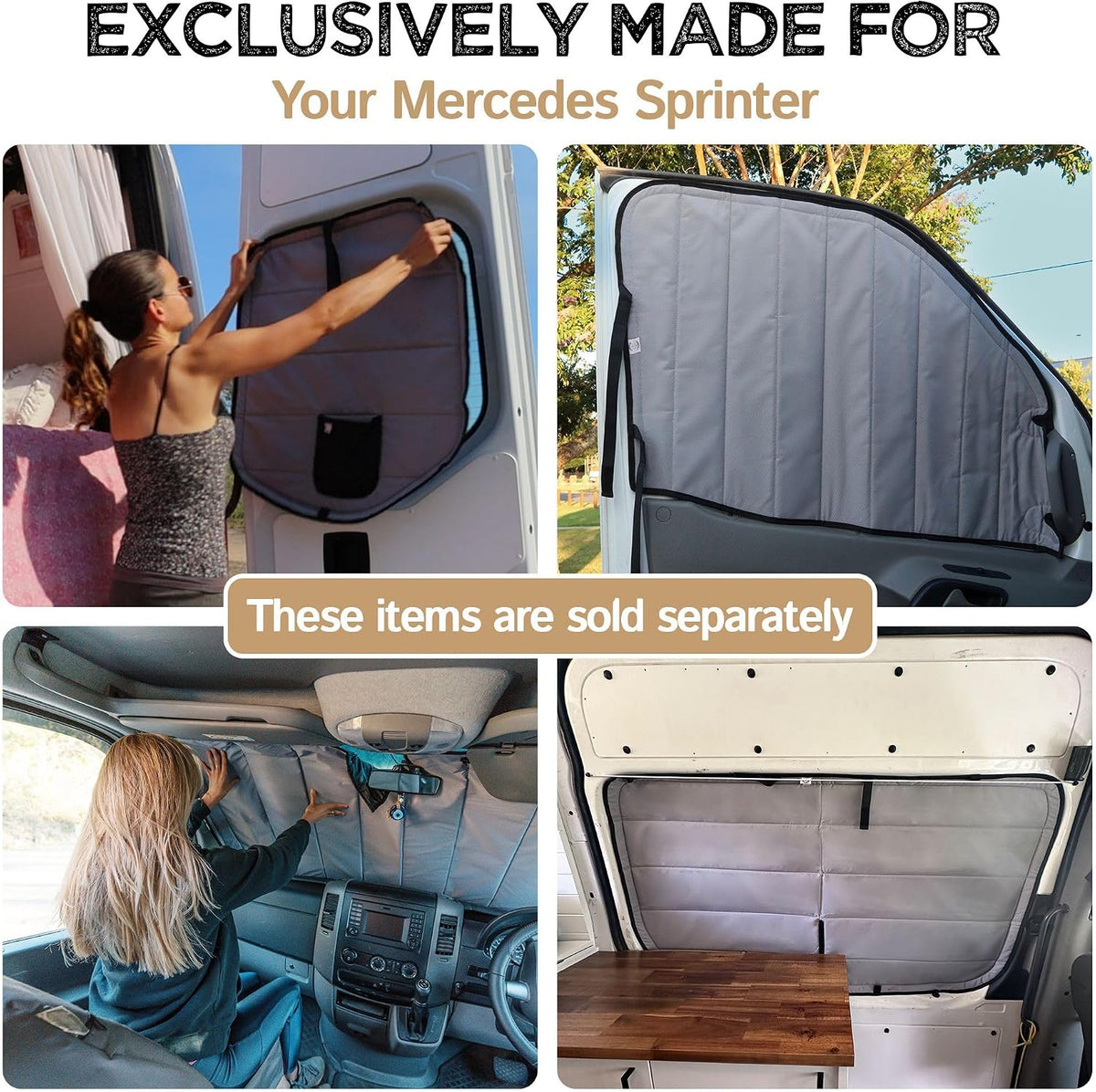 Insulated Blackout Mid Right Side Window Cover for Mercedes Sprinter Van Year 2007-2026 170" Length LWB & XLWB, NCV3 & VS30 (Bare Metal Frame)