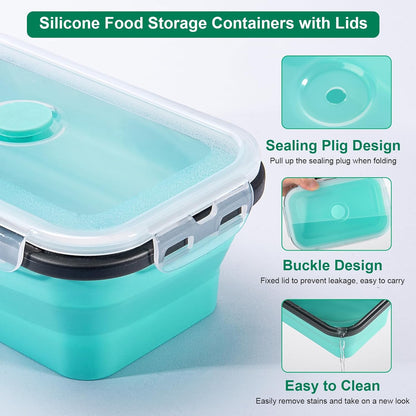 8 Pack Collapsible Food Storage Containers with Lids, Collapsible Storage Containers Sets Silicone Collapsible Bowls for Camping, RV Accessories, Travel Trailer Must
