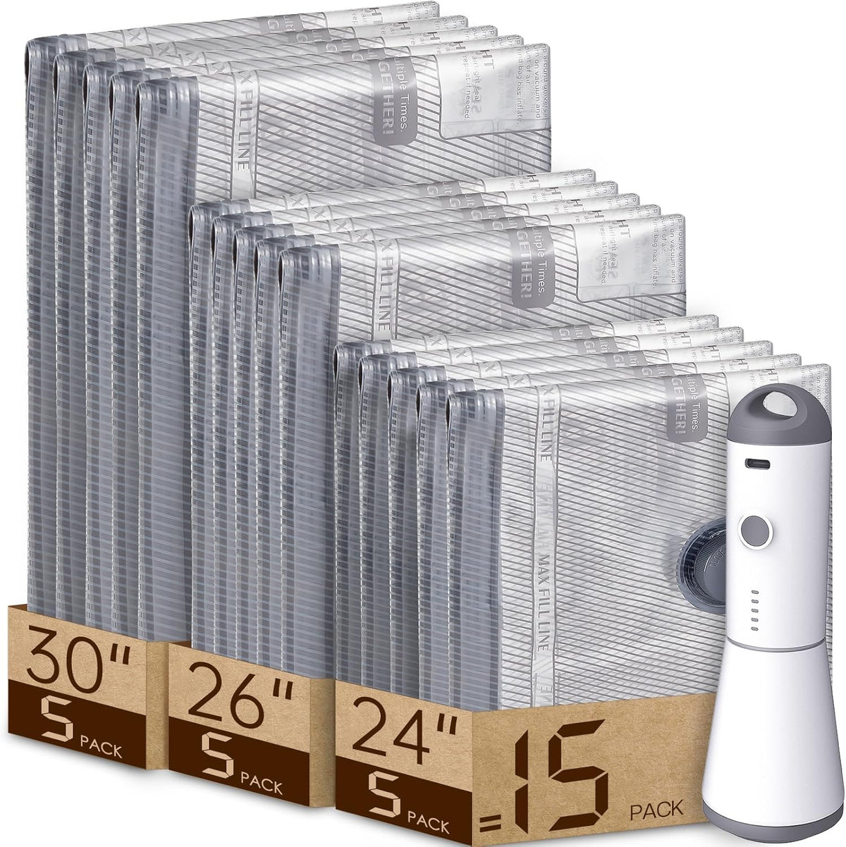 Travel Vacuum Bags with Rechargeable Pump, 15 Combo Tarvel Size
