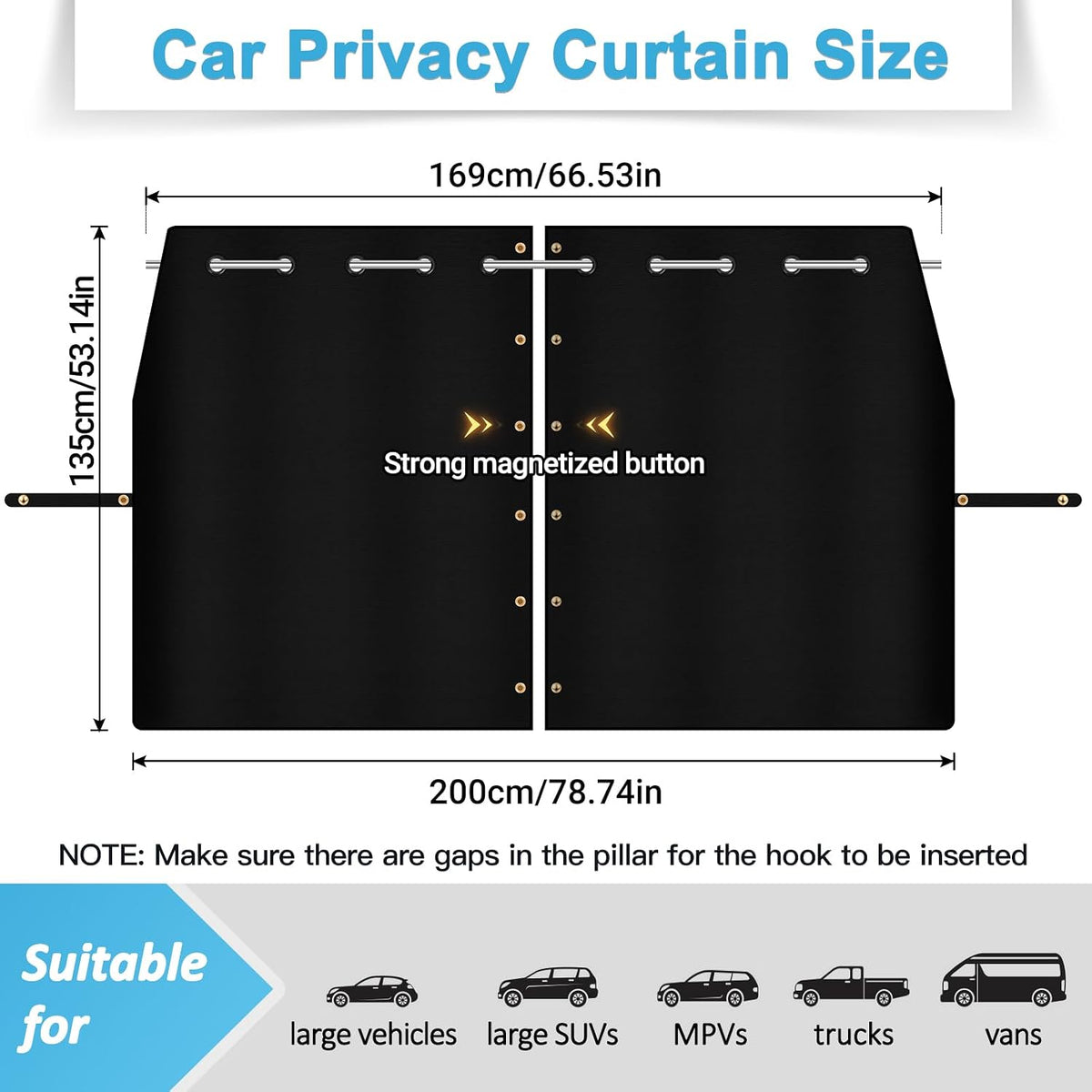 Car Divider Curtain, Car Privacy Curtains, 6.56Ft *4.42Ft