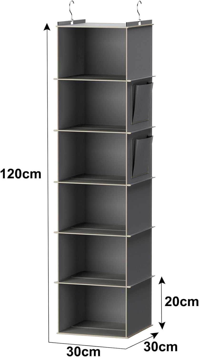 Hanging Closet Organizer and Storage, 6-Shelf, Grey